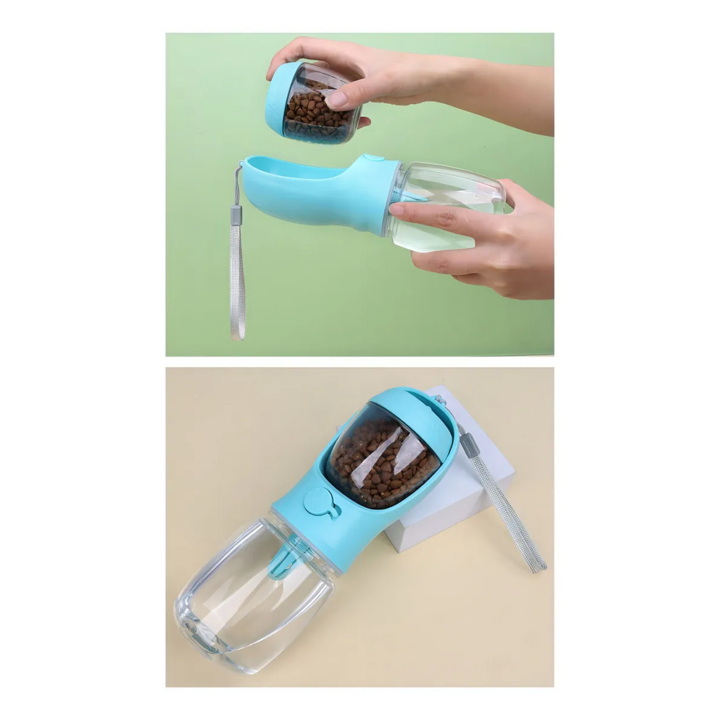 Botella dispensadora de agua y comida